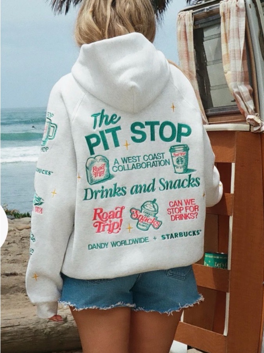 Dandy Worldwide Starbucks White Hoodie with Green and Red Pit Stop Graphics